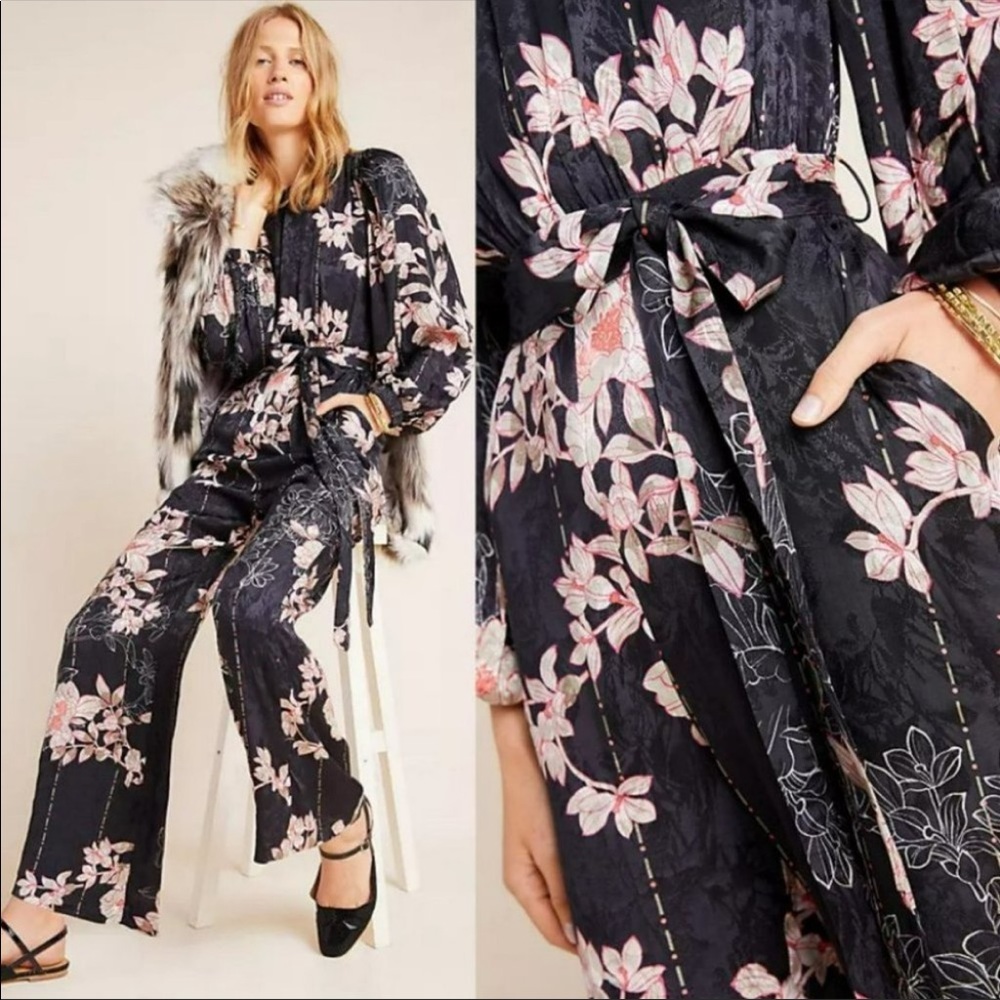 Anthropologie Floral Jumpsuit with Belted Waist